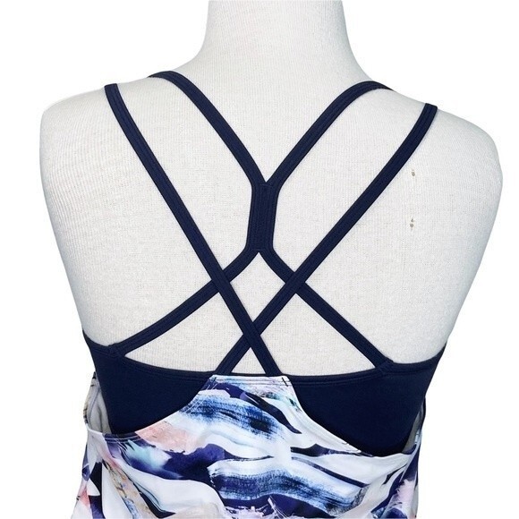 Athleta Vivid Tankini Top sz XS * Side Tie Strappy Shelf Bra Swimsuit Swim Blue - Picture 6 of 9